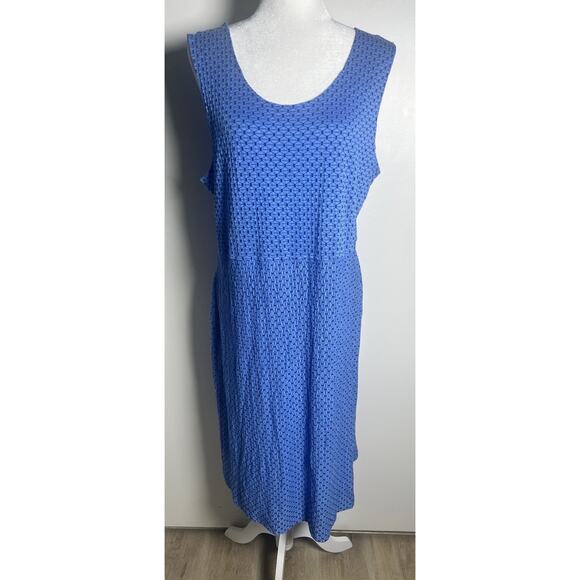 Habitat Sleeveless Drop Waist Textured Blue Scoop Neck Lagenlook MIDI Dress Sz L - Picture 1 of 12